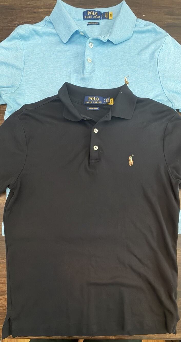 (2) POLO RALPH LAUREN Black Blue MENS SMALL CUSTOM CLASSIC POLO Lot
